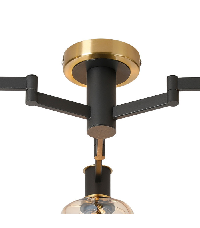 Worcester 60cm Swing Arm Flush Ceiling 3 Light E14 Brass/Satin Black/Amber Twisted Cylinder Glass-8