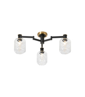Worcester 60cm Swing Arm Flush Ceiling 3 Light E14 Brass/Satin Black/Clear Twisted Cylinder Glass-1