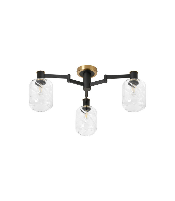 Worcester 60cm Swing Arm Flush Ceiling 3 Light E14 Brass/Satin Black/Clear Twisted Cylinder Glass-5