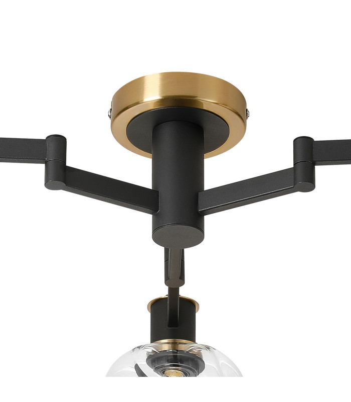 Worcester 60cm Swing Arm Flush Ceiling 3 Light E14 Brass/Satin Black/Clear Twisted Cylinder Glass-8