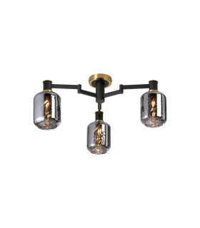 Worcester 60cm Swing Arm Flush Ceiling 3 Light E14 Brass/Satin Black/Smoke Twisted Cylinder Glass-1