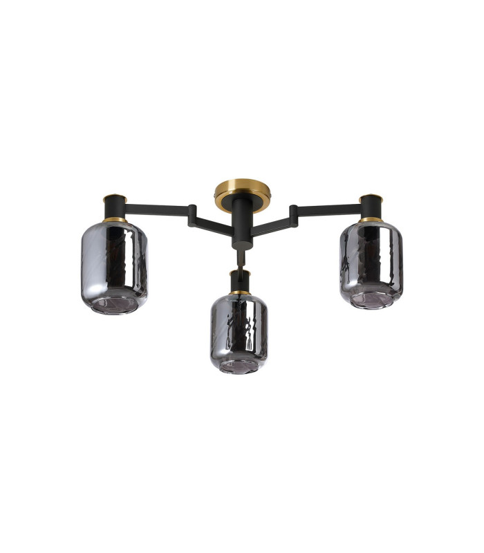 Worcester 60cm Swing Arm Flush Ceiling 3 Light E14 Brass/Satin Black/Smoke Twisted Cylinder Glass-5