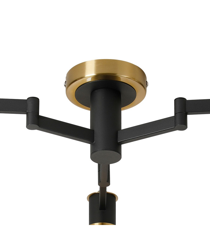 Worcester 60cm Swing Arm Flush Ceiling 3 Light E14 Brass/Satin Black/Smoke Twisted Cylinder Glass-8