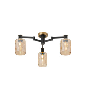 Worcester 59cm Swing Arm Flush Ceiling 3 Light E14 Brass/Satin Black/Amber Uniform Dimple Cylinder Glass-1