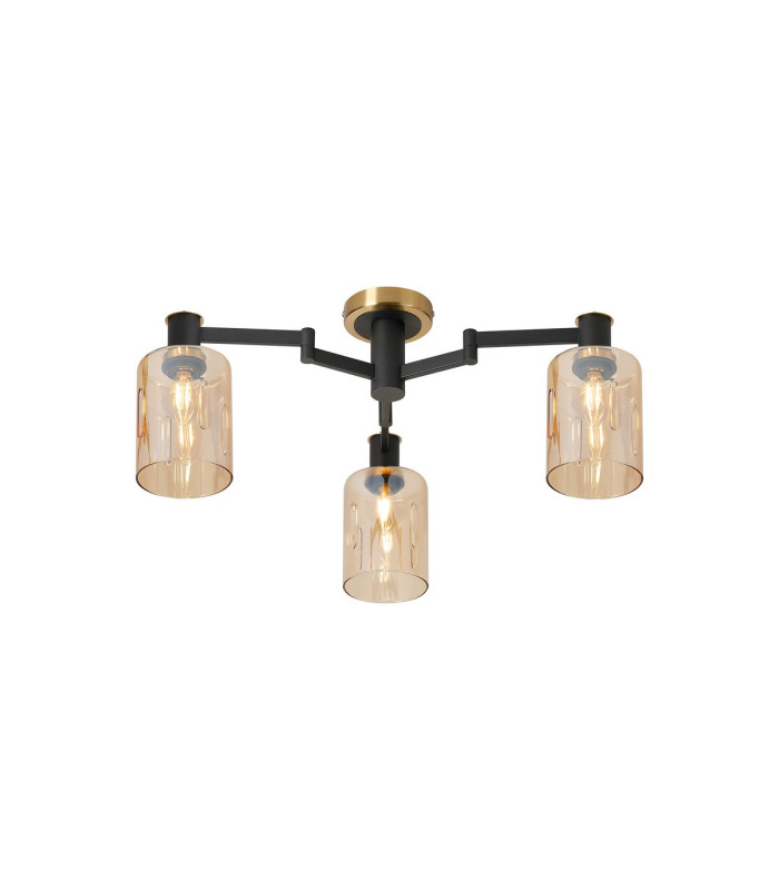 Worcester 59cm Swing Arm Flush Ceiling 3 Light E14 Brass/Satin Black/Amber Uniform Dimple Cylinder Glass-1