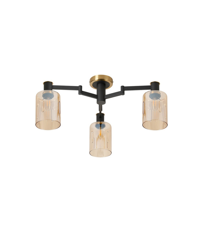 Worcester 59cm Swing Arm Flush Ceiling 3 Light E14 Brass/Satin Black/Amber Uniform Dimple Cylinder Glass-5