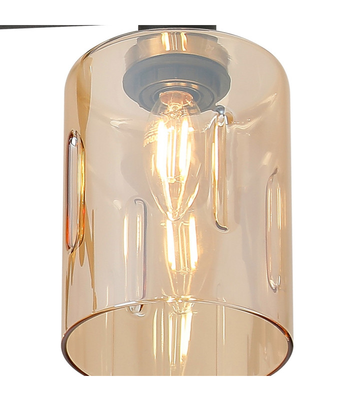 Worcester 59cm Swing Arm Flush Ceiling 3 Light E14 Brass/Satin Black/Amber Uniform Dimple Cylinder Glass-7