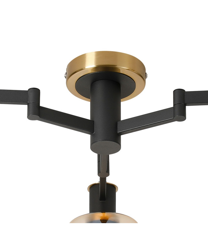 Worcester 59cm Swing Arm Flush Ceiling 3 Light E14 Brass/Satin Black/Amber Uniform Dimple Cylinder Glass-8