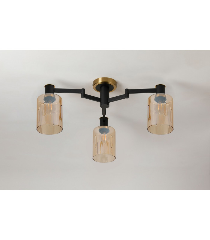 Worcester 59cm Swing Arm Flush Ceiling 3 Light E14 Brass/Satin Black/Amber Uniform Dimple Cylinder Glass-9
