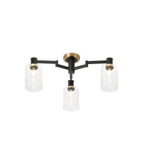 Worcester 59cm Swing Arm Flush Ceiling 3 Light E14 Brass/Satin Black/Clear Uniform Dimple Cylinder Glass-1
