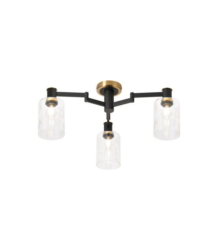 Worcester 59cm Swing Arm Flush Ceiling 3 Light E14 Brass/Satin Black/Clear Uniform Dimple Cylinder Glass-1