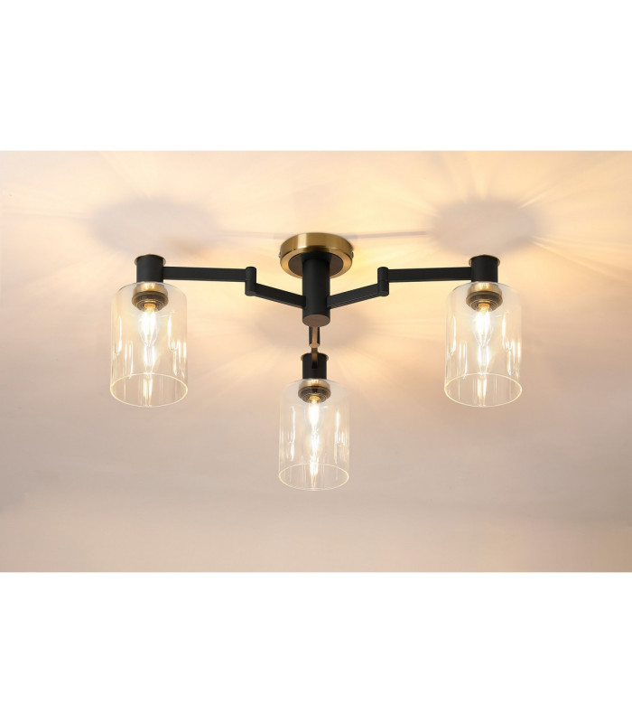 Worcester 59cm Swing Arm Flush Ceiling 3 Light E14 Brass/Satin Black/Clear Uniform Dimple Cylinder Glass-3