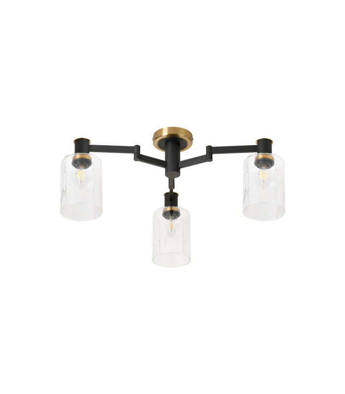 Worcester 59cm Swing Arm Flush Ceiling 3 Light E14 Brass/Satin Black/Clear Uniform Dimple Cylinder Glass-6