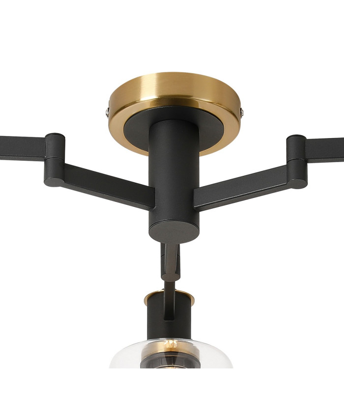 Worcester 59cm Swing Arm Flush Ceiling 3 Light E14 Brass/Satin Black/Clear Uniform Dimple Cylinder Glass-9