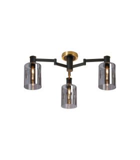 Worcester 59cm Swing Arm Flush Ceiling 3 Light E14 Brass/Satin Black/Smoke Uniform Dimple Cylinder Glass-1