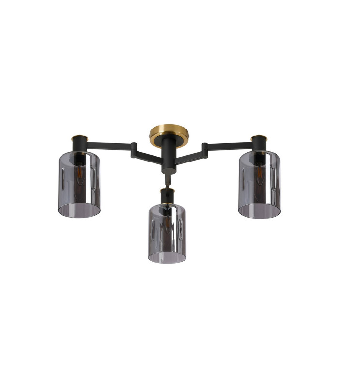 Worcester 59cm Swing Arm Flush Ceiling 3 Light E14 Brass/Satin Black/Smoke Uniform Dimple Cylinder Glass-6