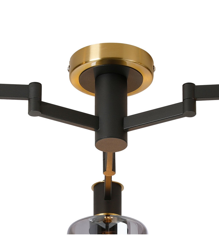 Worcester 59cm Swing Arm Flush Ceiling 3 Light E14 Brass/Satin Black/Smoke Uniform Dimple Cylinder Glass-9