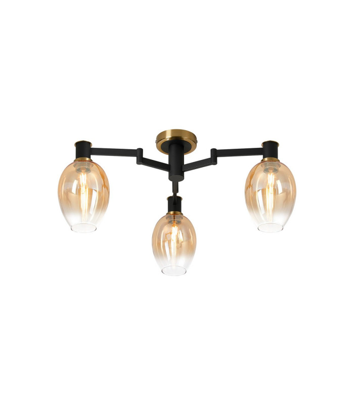 Worcester 61cm Swing Arm Flush Ceiling 3 Light E14 Brass/Satin Black/Amber Fade Wine Glass Glass-1