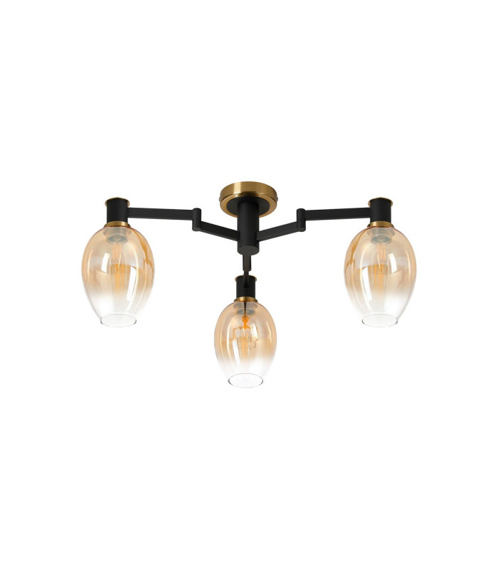 Worcester 61cm Swing Arm Flush Ceiling 3 Light E14 Brass/Satin Black/Amber Fade Wine Glass Glass-5