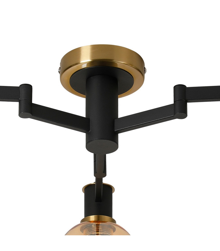 Worcester 61cm Swing Arm Flush Ceiling 3 Light E14 Brass/Satin Black/Amber Fade Wine Glass Glass-6