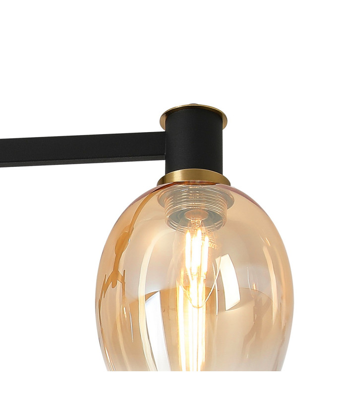 Worcester 61cm Swing Arm Flush Ceiling 3 Light E14 Brass/Satin Black/Amber Fade Wine Glass Glass-7