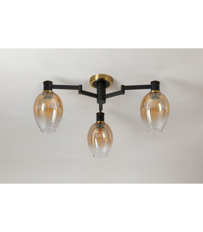 Worcester 61cm Swing Arm Flush Ceiling 3 Light E14 Brass/Satin Black/Amber Fade Wine Glass Glass-9