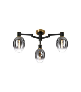 Worcester 61cm Swing Arm Flush Ceiling 3 Light E14 Brass/Satin Black/Smoke Fade Wine Glass Glass-1
