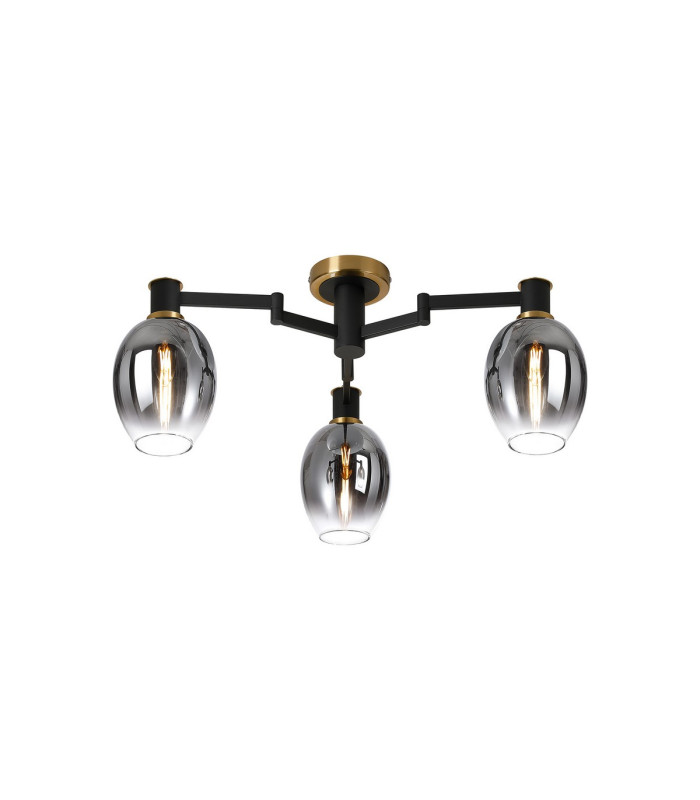 Worcester 61cm Swing Arm Flush Ceiling 3 Light E14 Brass/Satin Black/Smoke Fade Wine Glass Glass-1