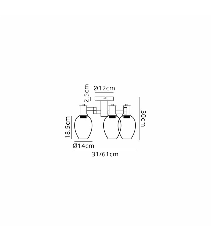 Worcester 61cm Swing Arm Flush Ceiling 3 Light E14 Brass/Satin Black/Smoke Fade Wine Glass Glass-2