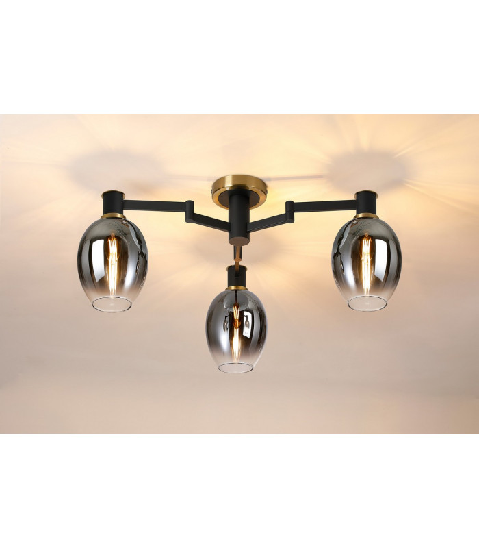 Worcester 61cm Swing Arm Flush Ceiling 3 Light E14 Brass/Satin Black/Smoke Fade Wine Glass Glass-3