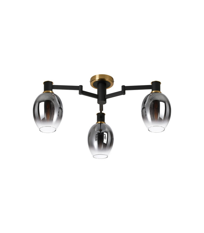 Worcester 61cm Swing Arm Flush Ceiling 3 Light E14 Brass/Satin Black/Smoke Fade Wine Glass Glass-5