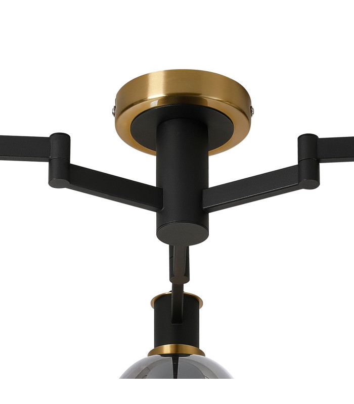 Worcester 61cm Swing Arm Flush Ceiling 3 Light E14 Brass/Satin Black/Smoke Fade Wine Glass Glass-6