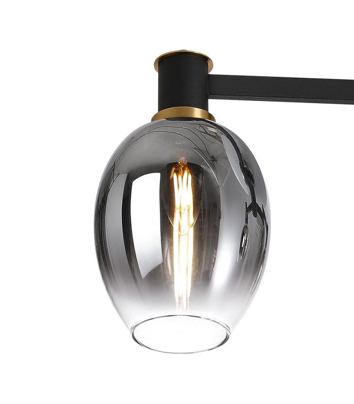 Worcester 61cm Swing Arm Flush Ceiling 3 Light E14 Brass/Satin Black/Smoke Fade Wine Glass Glass-7