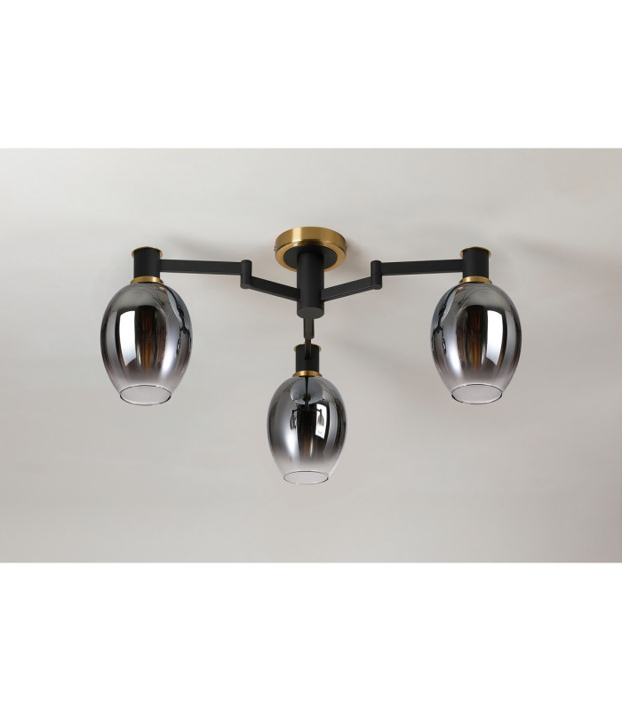 Worcester 61cm Swing Arm Flush Ceiling 3 Light E14 Brass/Satin Black/Smoke Fade Wine Glass Glass-9