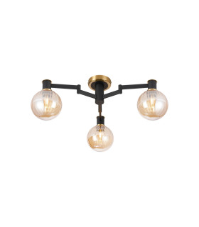 Worcester 62cm Swing Arm Flush Ceiling 3 Light E14 Brass/Satin Black/Amber Plated Round Segment Glass-1
