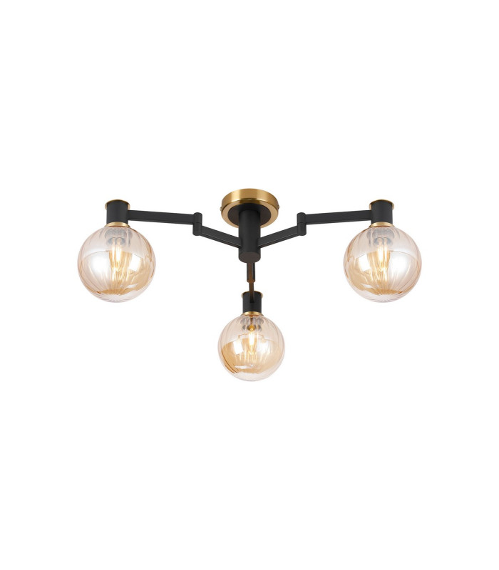 Worcester 62cm Swing Arm Flush Ceiling 3 Light E14 Brass/Satin Black/Amber Plated Round Segment Glass-1