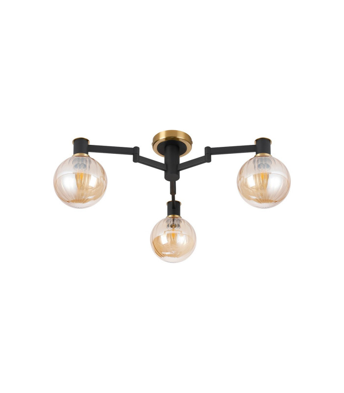 Worcester 62cm Swing Arm Flush Ceiling 3 Light E14 Brass/Satin Black/Amber Plated Round Segment Glass-4
