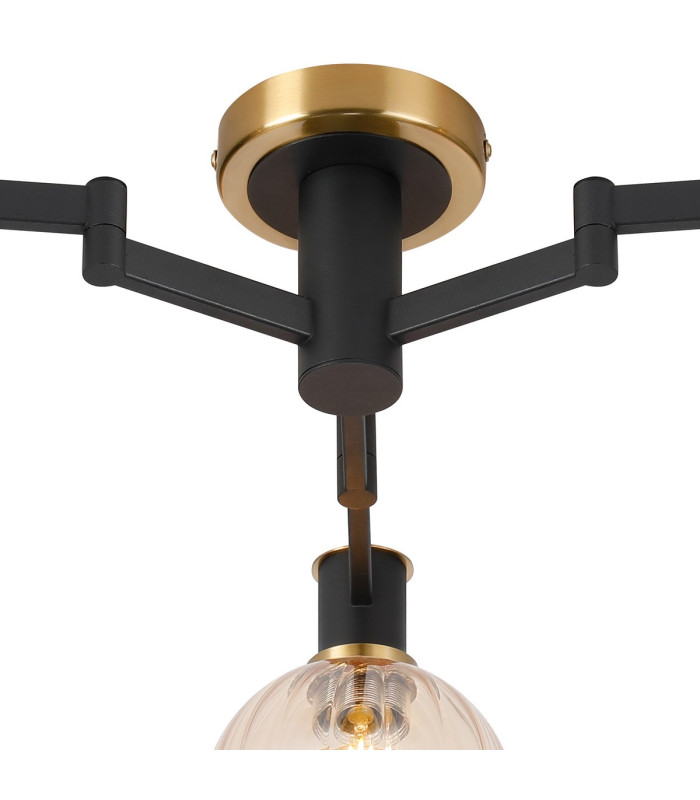 Worcester 62cm Swing Arm Flush Ceiling 3 Light E14 Brass/Satin Black/Amber Plated Round Segment Glass-5