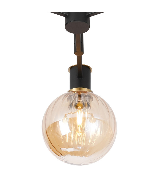 Worcester 62cm Swing Arm Flush Ceiling 3 Light E14 Brass/Satin Black/Amber Plated Round Segment Glass-6