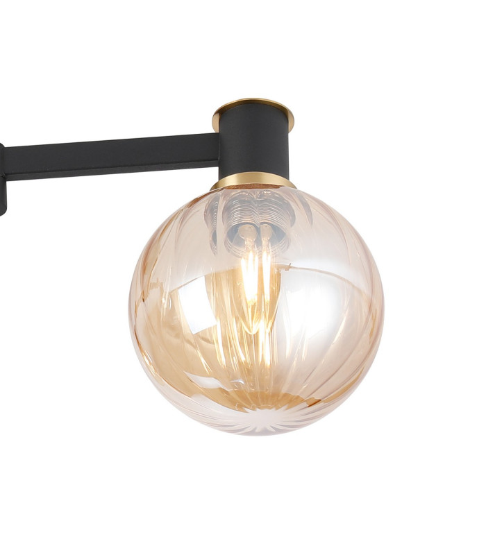 Worcester 62cm Swing Arm Flush Ceiling 3 Light E14 Brass/Satin Black/Amber Plated Round Segment Glass-8