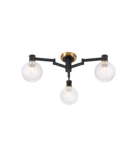 Worcester 62cm Swing Arm Flush Ceiling 3 Light E14 Brass/Satin Black/Clear Round Textured Diamond Pattern Glass-1