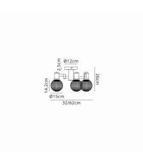 Worcester 62cm Swing Arm Flush Ceiling 3 Light E14 Brass/Satin Black/Clear Round Textured Diamond Pattern Glass-2