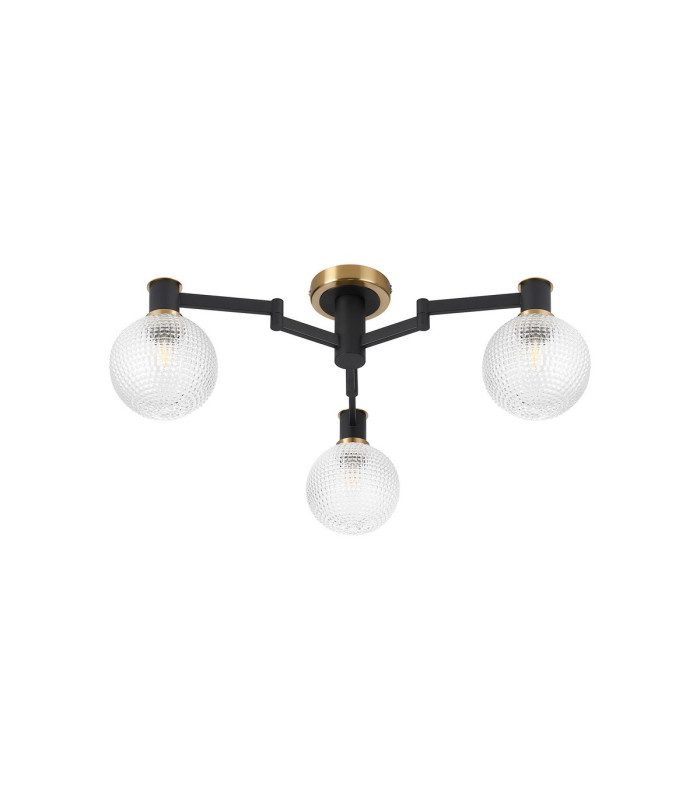 Worcester 62cm Swing Arm Flush Ceiling 3 Light E14 Brass/Satin Black/Clear Round Textured Diamond Pattern Glass-4