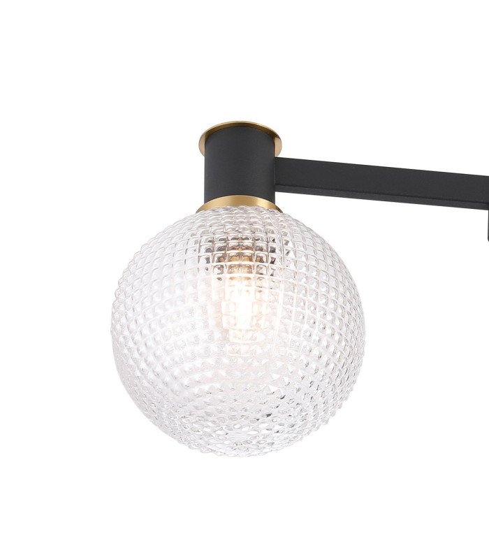 Worcester 62cm Swing Arm Flush Ceiling 3 Light E14 Brass/Satin Black/Clear Round Textured Diamond Pattern Glass-7