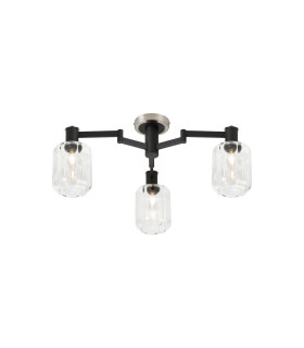 Worcester 60cm Swing Arm Flush Ceiling 3 Light E14 Satin Nickel/Satin Black/Clear Striped Cylinder Glass-1