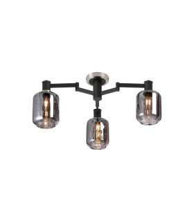 Worcester 60cm Swing Arm Flush Ceiling 3 Light E14 Satin Nickel/Satin Black/Smoke Striped Cylinder Glass-1