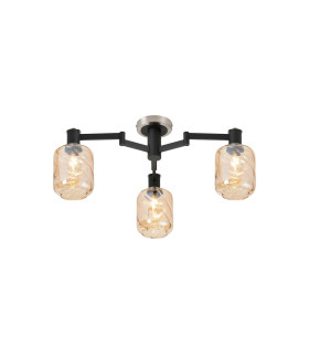 Worcester 60cm Swing Arm Flush Ceiling 3 Light E14 Satin Nickel/Satin Black/Amber Twisted Cylinder Glass-1