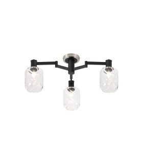 Worcester 60cm Swing Arm Flush Ceiling 3 Light E14 Satin Nickel/Satin Black/Clear Twisted Cylinder Glass-1
