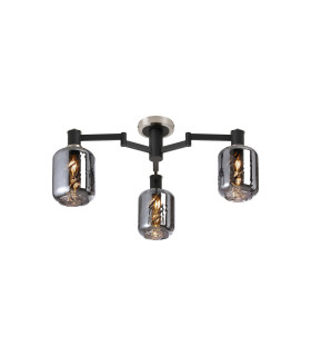 Worcester 60cm Swing Arm Flush Ceiling 3 Light E14 Satin Nickel/Satin Black/Smoke Twisted Cylinder Glass-1