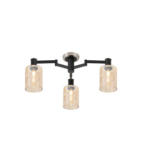 Worcester 59cm Swing Arm Flush Ceiling 3 Light E14 Satin Nickel/Satin Black/Amber Uniform Dimple Cylinder Glass-1